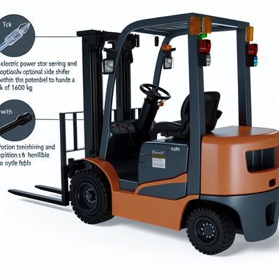 Power Steering Electric Forklift with 1600kg Loading Capacity Optional Side Shifter and Versatile Applications
